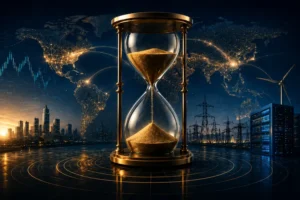 Gold hourglass symbolizing The Great Rebalancing in 2026